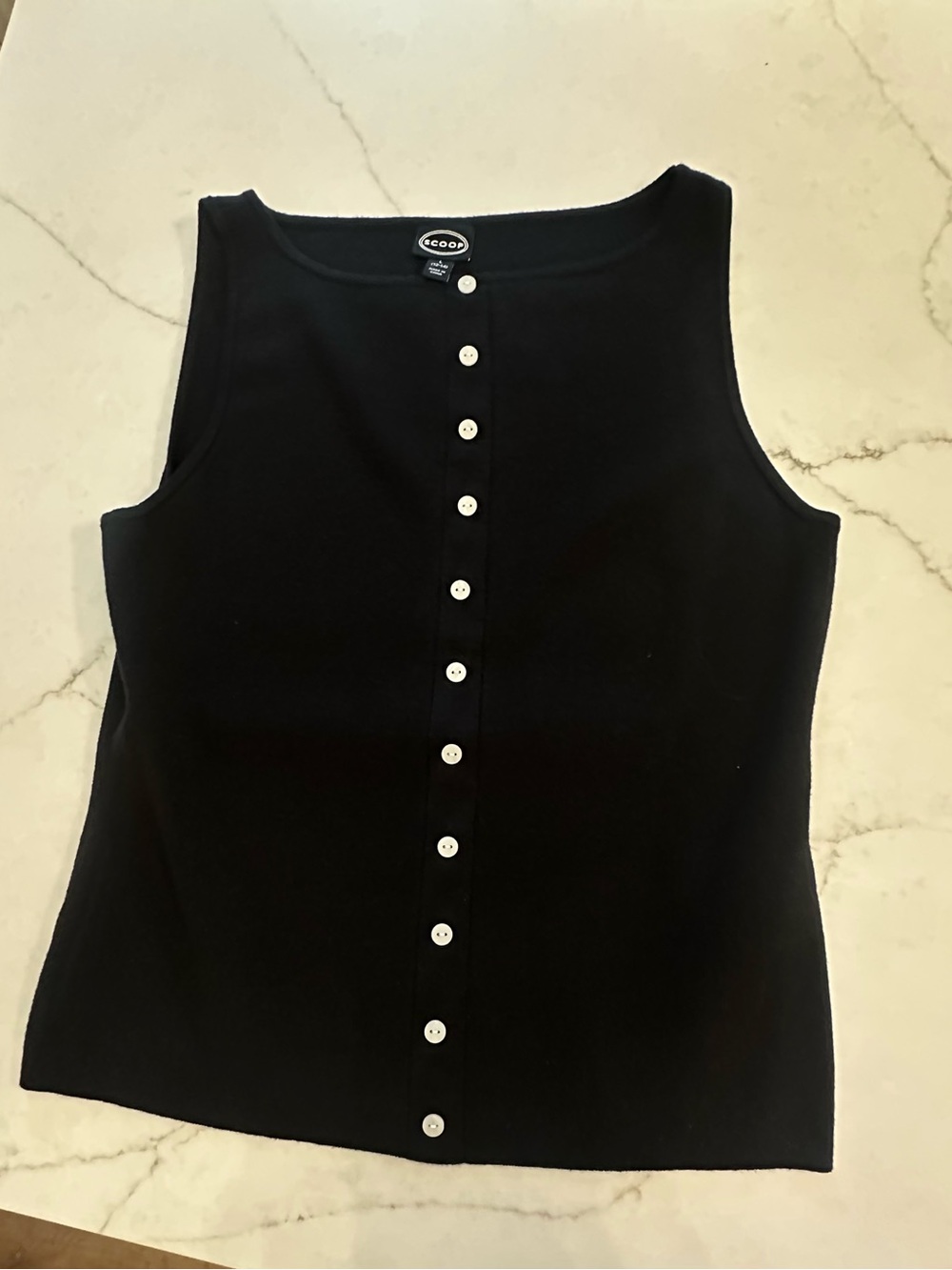 Scoop NYC Black Button-Front Ribbed Tank